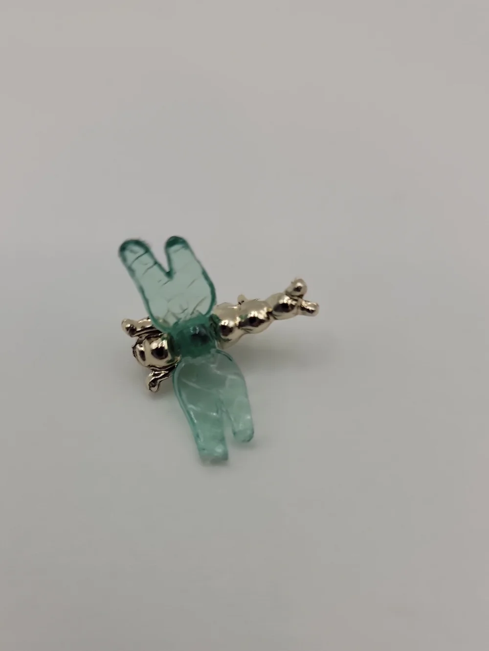 Dragonfly Pin Vintage Art Deco Glass Teal Green with Silvertone Pin